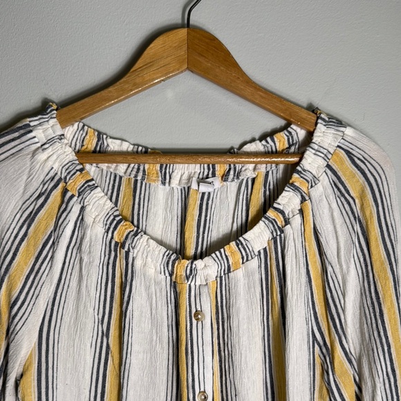 Westport White and Yellow Ruffled Blouse with Bib Collar - Picture 3 of 6
